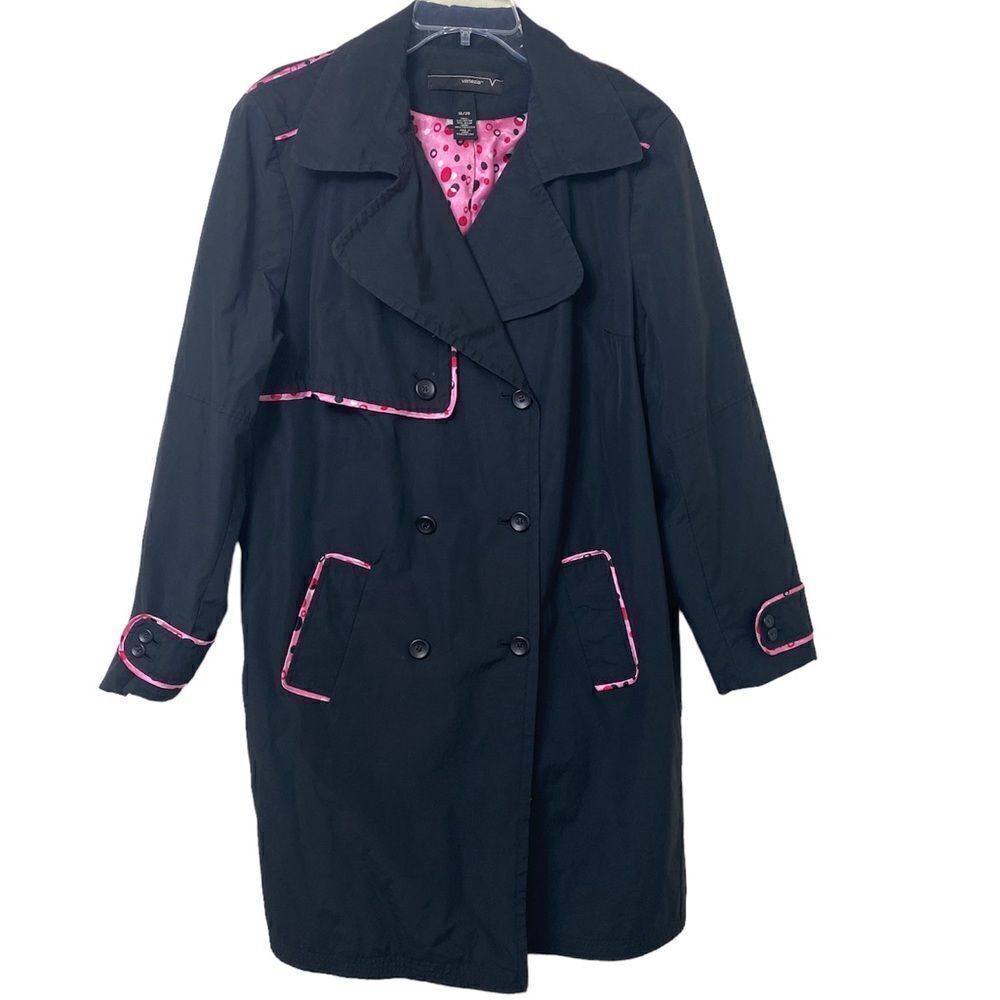 Venezia 18/20 tench coat black with pink piping double breasted